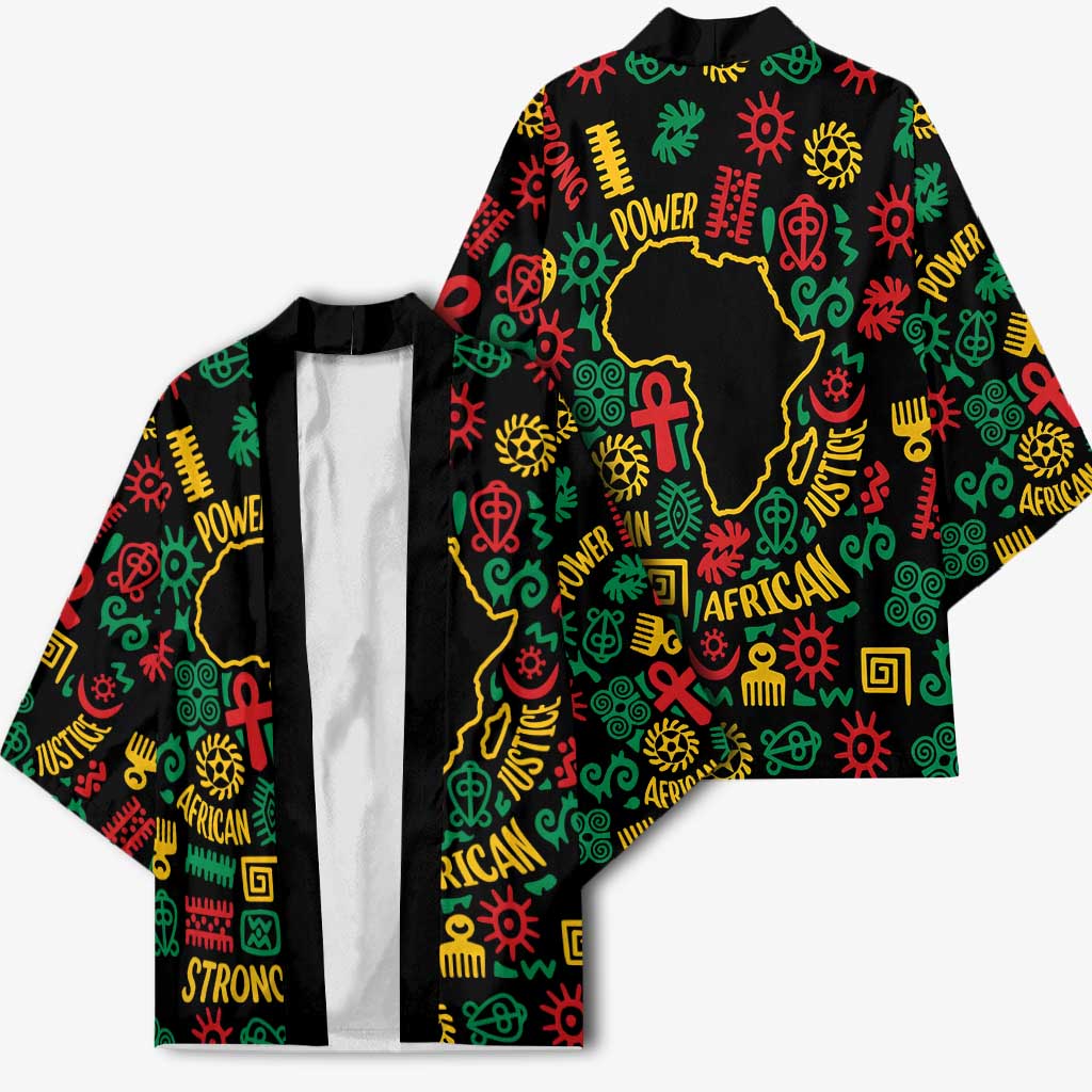 African Map Symbol Kimono with Red Yellow Green Tribal Symbols and Empowering Pattern - Wonder Print Shop