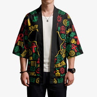 African Map Symbol Kimono with Red Yellow Green Tribal Symbols and Empowering Pattern - Wonder Print Shop