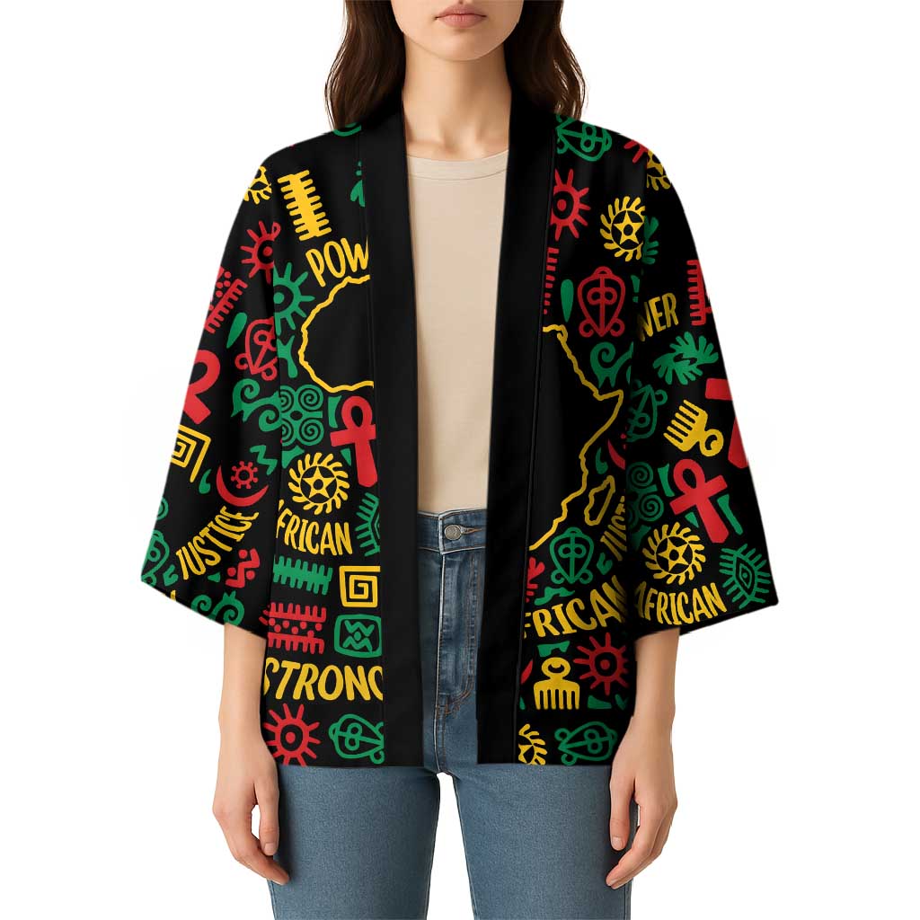 African Map Symbol Kimono with Red Yellow Green Tribal Symbols and Empowering Pattern - Wonder Print Shop