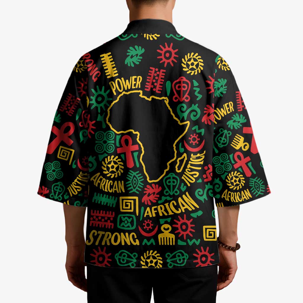 African Map Symbol Kimono with Red Yellow Green Tribal Symbols and Empowering Pattern - Wonder Print Shop