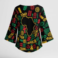 African Map Symbol Kimono Sleeve Blouse with Red Yellow Green Tribal Symbols and Empowering Pattern - Wonder Print Shop
