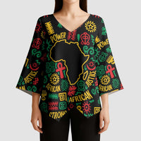 African Map Symbol Kimono Sleeve Blouse with Red Yellow Green Tribal Symbols and Empowering Pattern - Wonder Print Shop