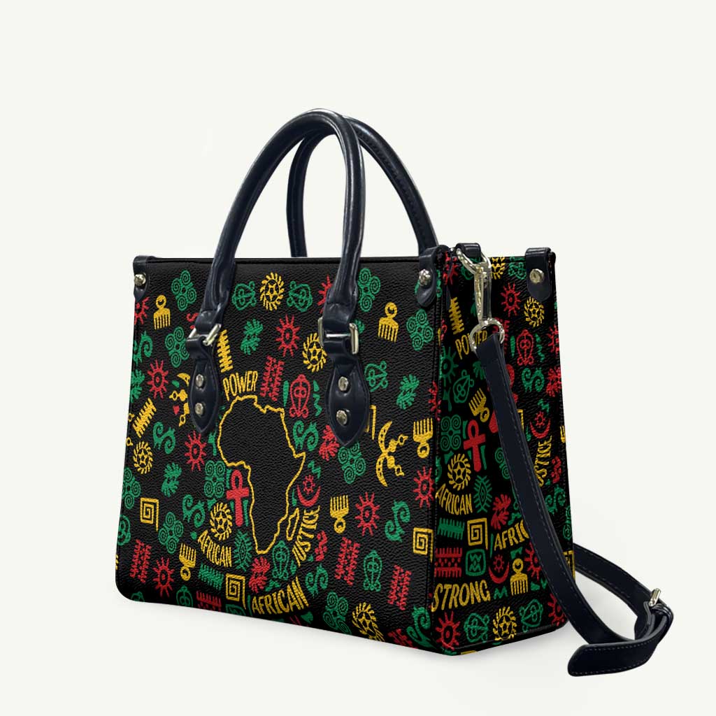African Map Symbol Leather Bag with Red Yellow Green Tribal Symbols and Empowering Pattern - Wonder Print Shop