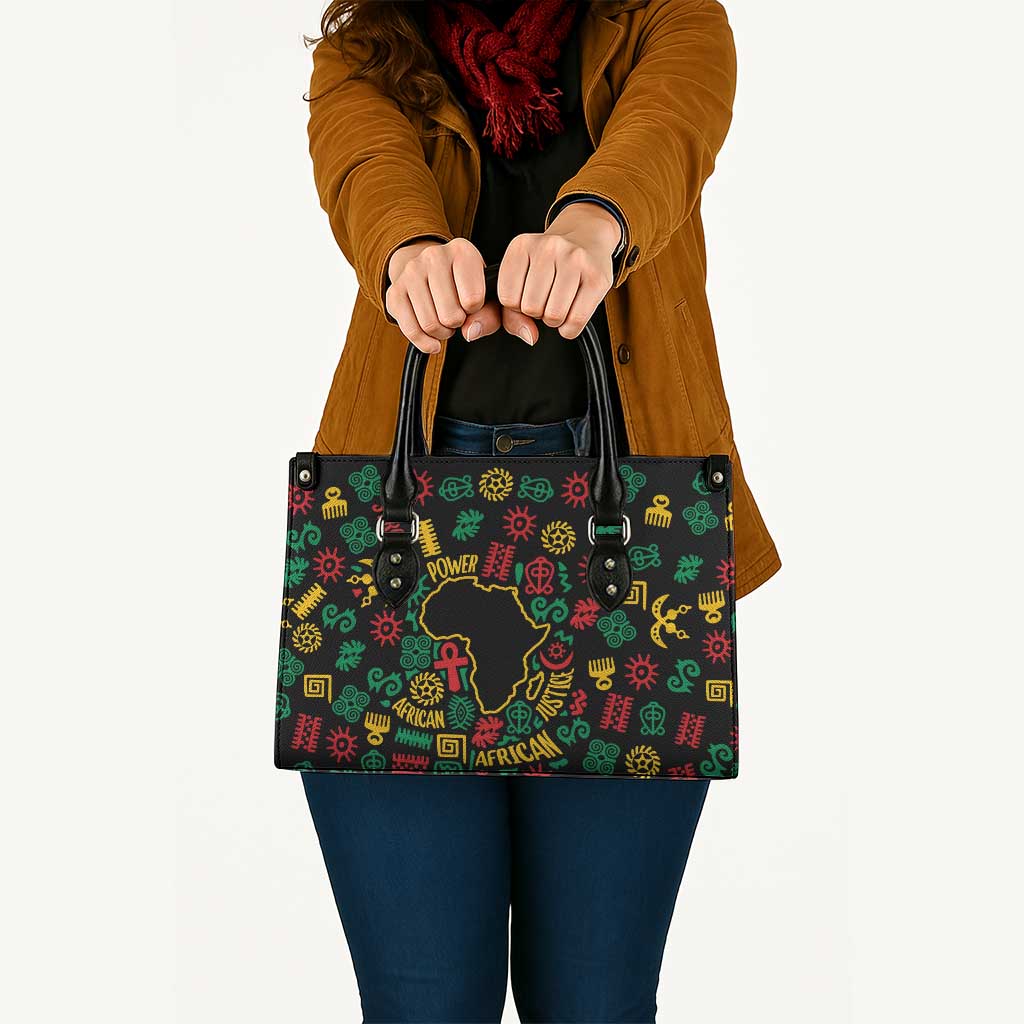 African Map Symbol Leather Bag with Red Yellow Green Tribal Symbols and Empowering Pattern - Wonder Print Shop