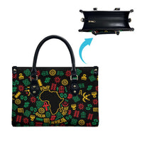 African Map Symbol Leather Bag with Red Yellow Green Tribal Symbols and Empowering Pattern - Wonder Print Shop