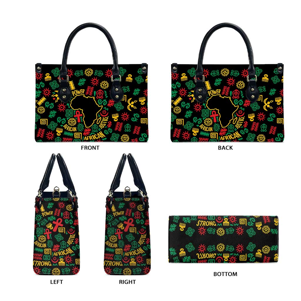 African Map Symbol Leather Bag with Red Yellow Green Tribal Symbols and Empowering Pattern - Wonder Print Shop