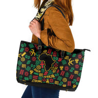 African Map Symbol Leather Tote Bag with Red Yellow Green Tribal Symbols and Empowering Pattern - Wonder Print Shop