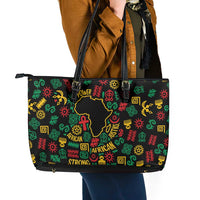 African Map Symbol Leather Tote Bag with Red Yellow Green Tribal Symbols and Empowering Pattern - Wonder Print Shop