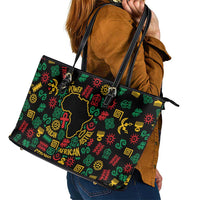 African Map Symbol Leather Tote Bag with Red Yellow Green Tribal Symbols and Empowering Pattern - Wonder Print Shop