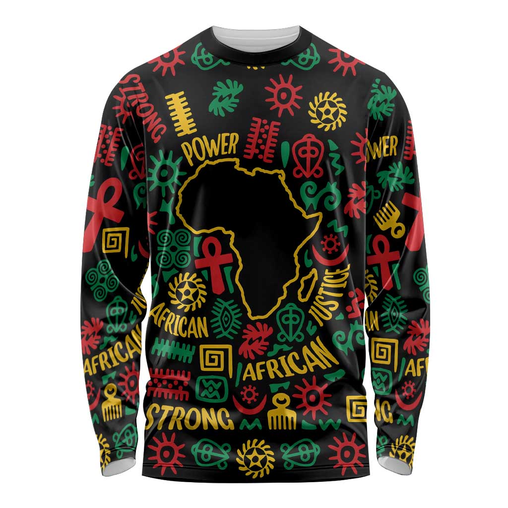 African Map Symbol Long Sleeve Shirt with Red Yellow Green Tribal Symbols and Empowering Pattern - Wonder Print Shop