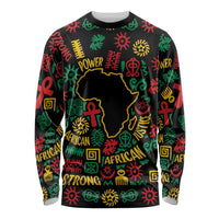 African Map Symbol Long Sleeve Shirt with Red Yellow Green Tribal Symbols and Empowering Pattern - Wonder Print Shop