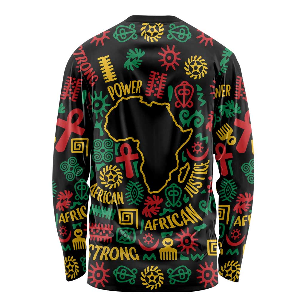 African Map Symbol Long Sleeve Shirt with Red Yellow Green Tribal Symbols and Empowering Pattern - Wonder Print Shop