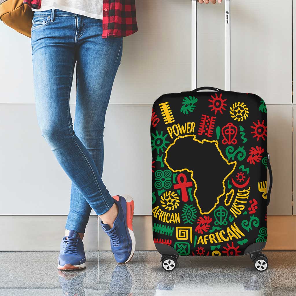 African Map Symbol Luggage Cover with Red Yellow Green Tribal Symbols and Empowering Pattern - Wonder Print Shop