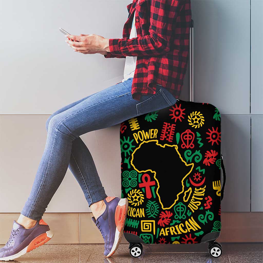 African Map Symbol Luggage Cover with Red Yellow Green Tribal Symbols and Empowering Pattern - Wonder Print Shop