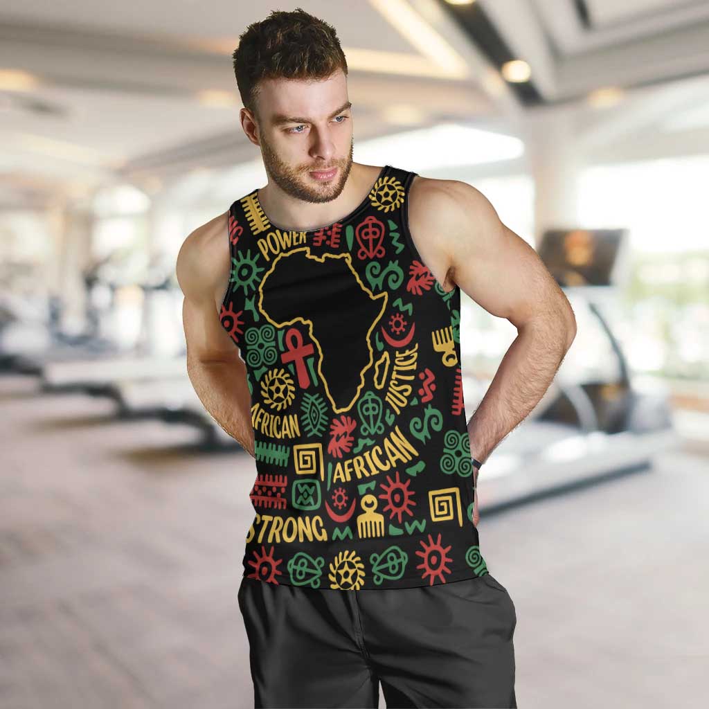 African Map Symbol Men Tank Top with Red Yellow Green Tribal Symbols and Empowering Pattern - Wonder Print Shop