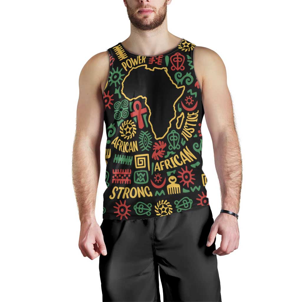 African Map Symbol Men Tank Top with Red Yellow Green Tribal Symbols and Empowering Pattern - Wonder Print Shop