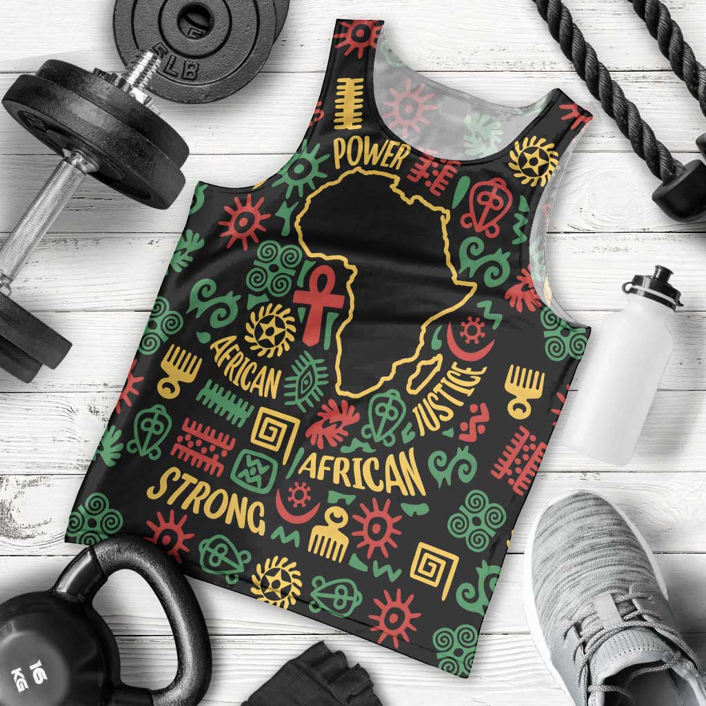 African Map Symbol Men Tank Top with Red Yellow Green Tribal Symbols and Empowering Pattern - Wonder Print Shop