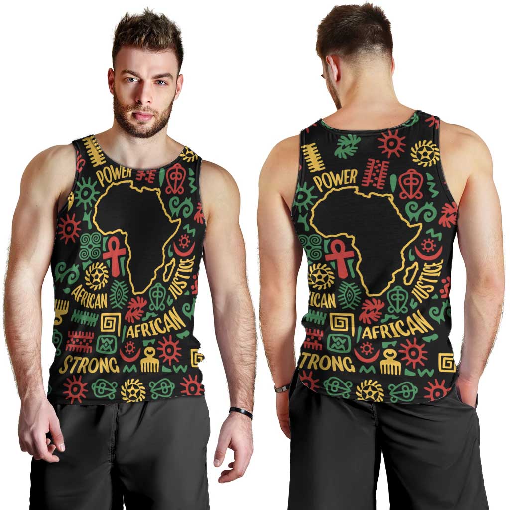 African Map Symbol Men Tank Top with Red Yellow Green Tribal Symbols and Empowering Pattern - Wonder Print Shop