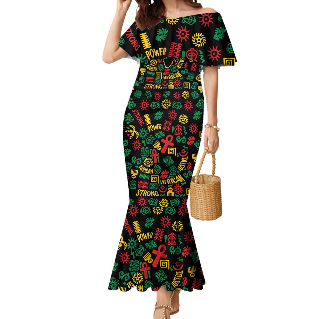African Map Symbol Mermaid Dress with Red Yellow Green Tribal Symbols and Empowering Pattern - Wonder Print Shop
