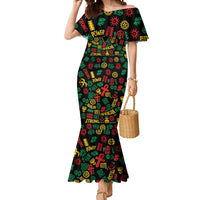 African Map Symbol Mermaid Dress with Red Yellow Green Tribal Symbols and Empowering Pattern - Wonder Print Shop