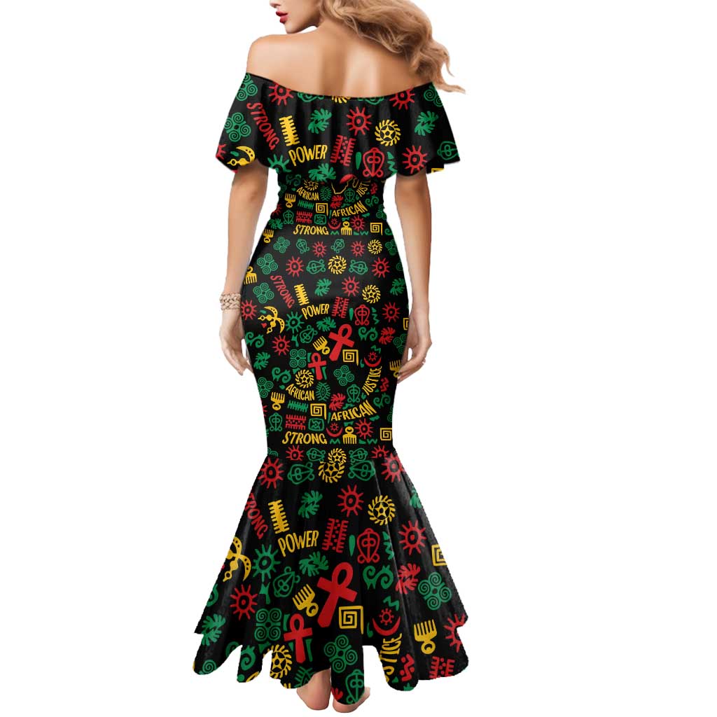 African Map Symbol Mermaid Dress with Red Yellow Green Tribal Symbols and Empowering Pattern - Wonder Print Shop
