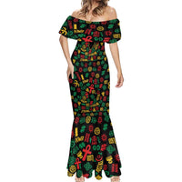 African Map Symbol Mermaid Dress with Red Yellow Green Tribal Symbols and Empowering Pattern - Wonder Print Shop