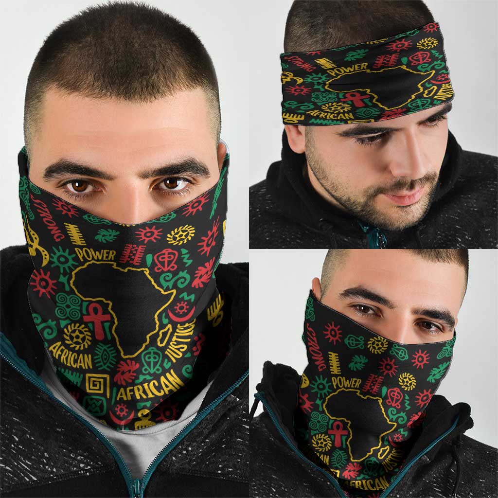 African Map Symbol Neck Gaiter with Red Yellow Green Tribal Symbols and Empowering Pattern - Wonder Print Shop