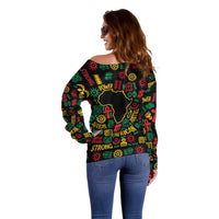 African Map Symbol Off Shoulder Sweater with Red Yellow Green Tribal Symbols and Empowering Pattern - Wonder Print Shop