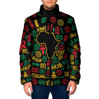 African Map Symbol Padded Jacket with Red Yellow Green Tribal Symbols and Empowering Pattern - Wonder Print Shop