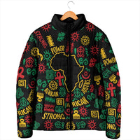 African Map Symbol Padded Jacket with Red Yellow Green Tribal Symbols and Empowering Pattern - Wonder Print Shop