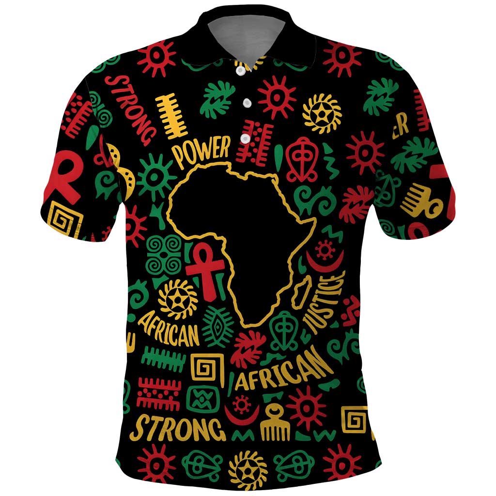 African Map Symbol Polo Shirt with Red Yellow Green Tribal Symbols and Empowering Pattern - Wonder Print Shop