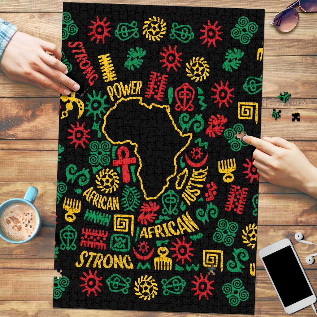 African Map Symbol Puzzle with Red Yellow Green Tribal Symbols and Empowering Pattern - Wonder Print Shop