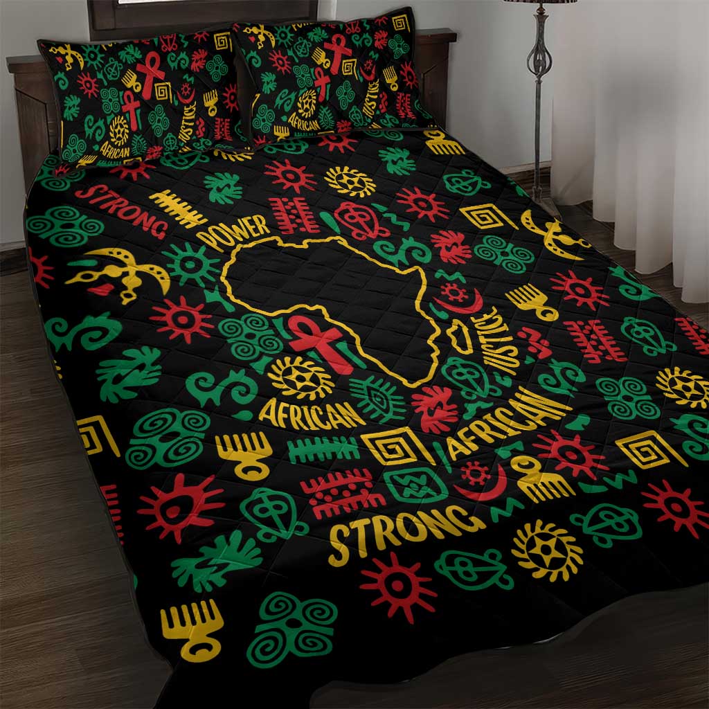 African Map Symbol Quilt Bed Set with Red Yellow Green Tribal Symbols and Empowering Pattern - Wonder Print Shop