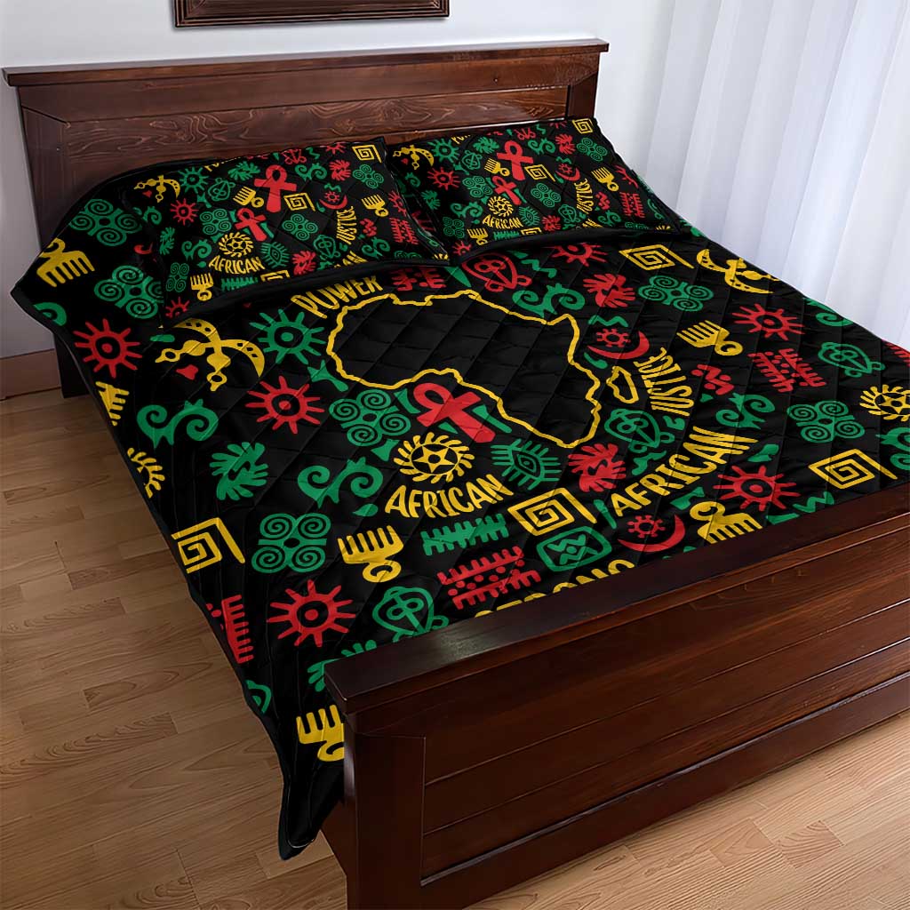 African Map Symbol Quilt Bed Set with Red Yellow Green Tribal Symbols and Empowering Pattern - Wonder Print Shop