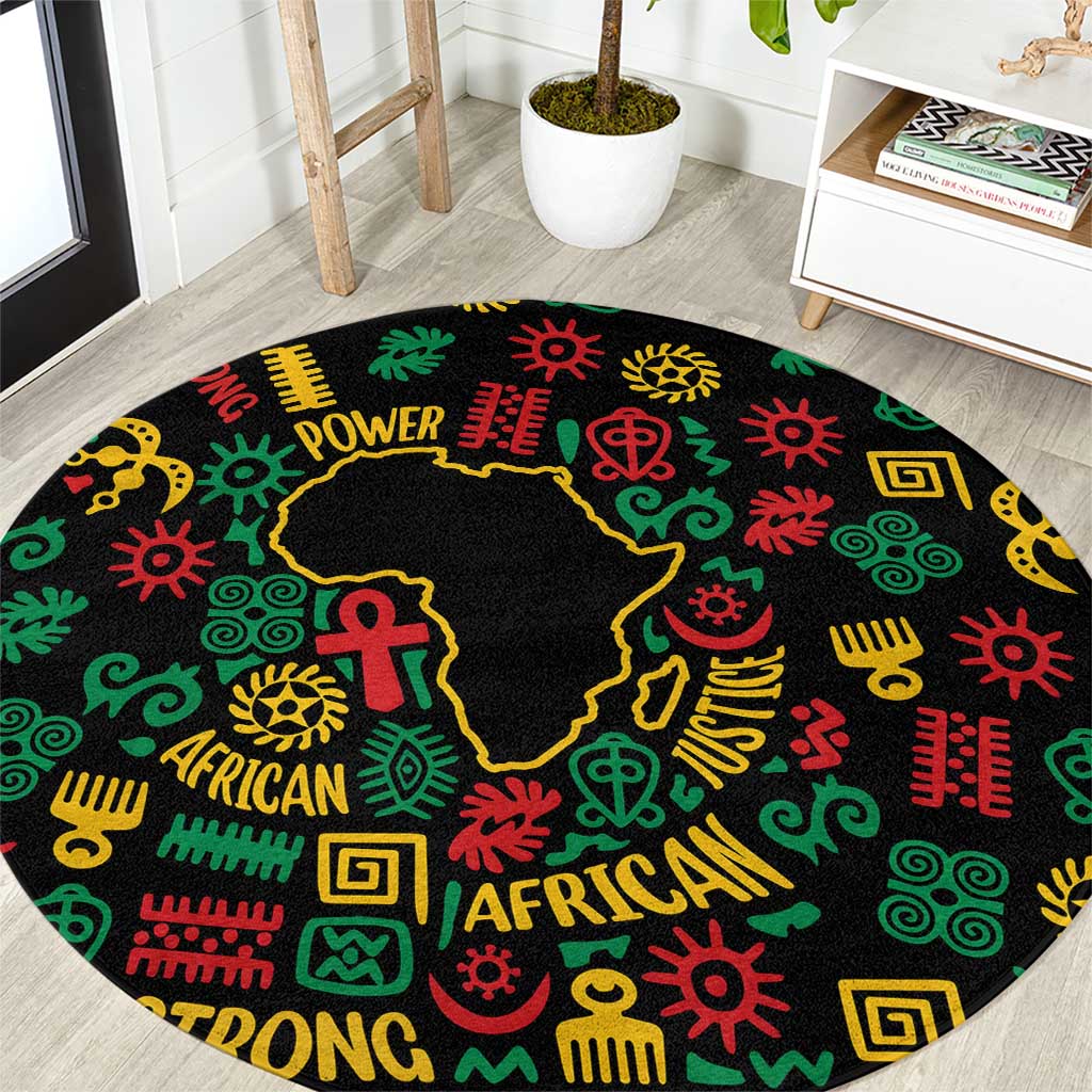 African Map Symbol Round Carpet with Red Yellow Green Tribal Symbols and Empowering Pattern - Wonder Print Shop