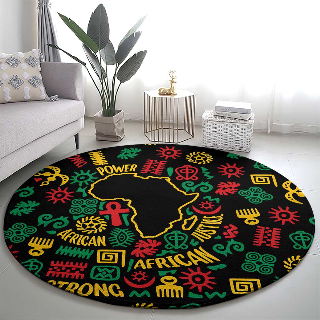 African Map Symbol Round Carpet with Red Yellow Green Tribal Symbols and Empowering Pattern - Wonder Print Shop