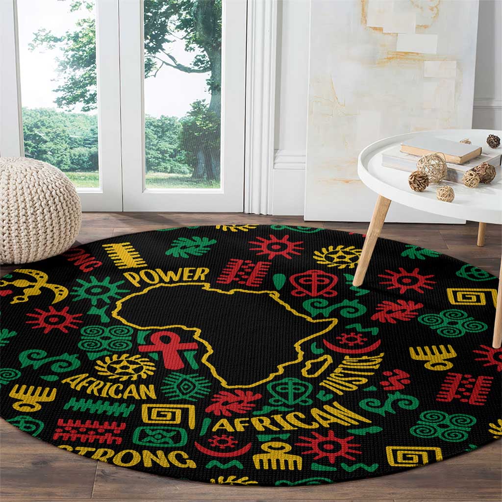 African Map Symbol Round Carpet with Red Yellow Green Tribal Symbols and Empowering Pattern - Wonder Print Shop