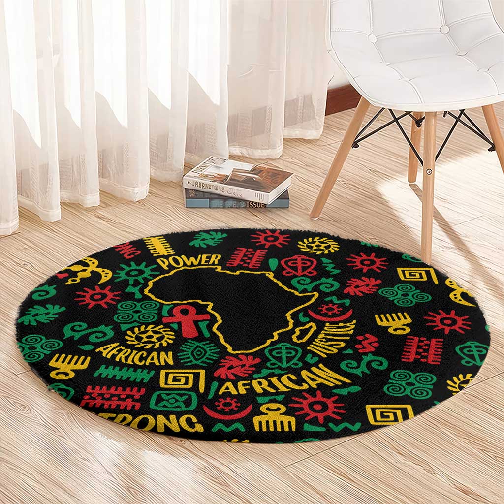 African Map Symbol Round Carpet with Red Yellow Green Tribal Symbols and Empowering Pattern - Wonder Print Shop