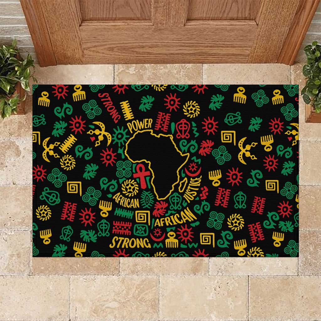 African Map Symbol Rubber Doormat with Red Yellow Green Tribal Symbols and Empowering Pattern - Wonder Print Shop