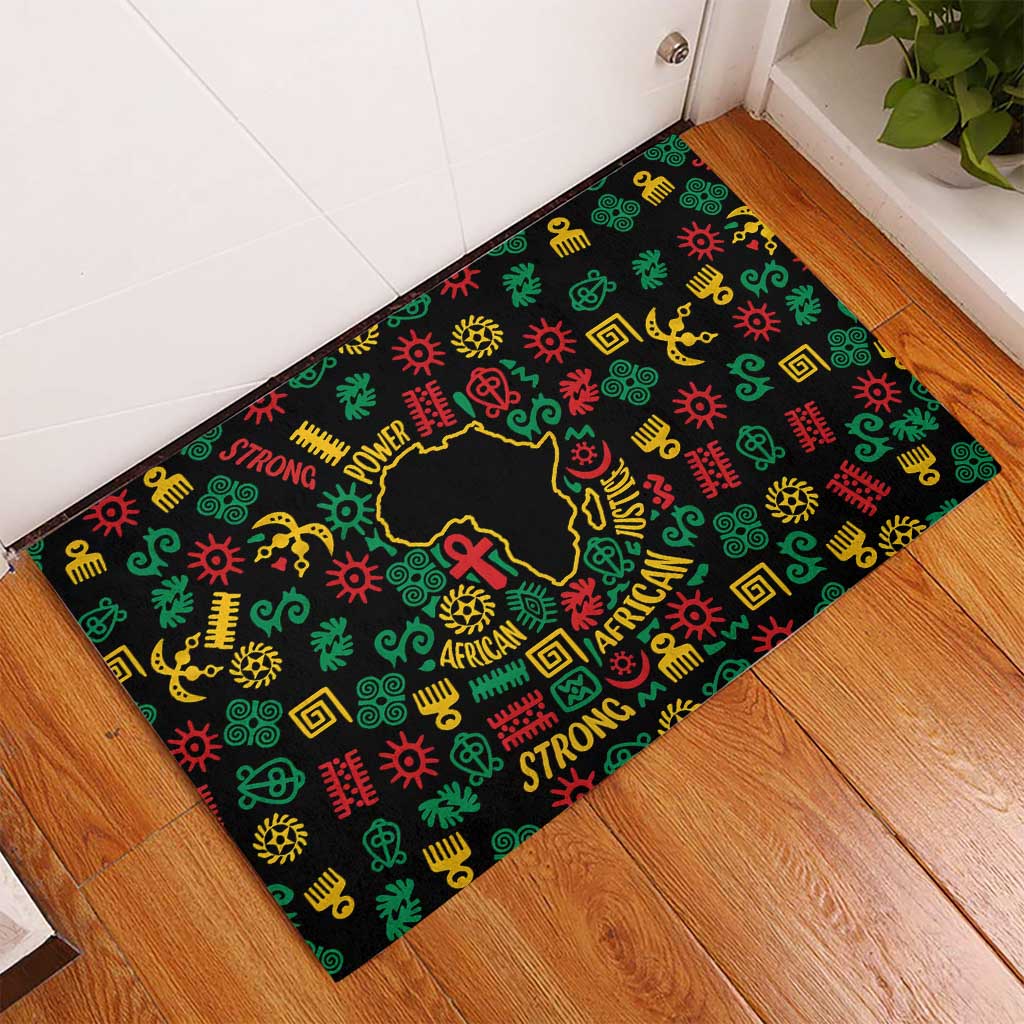 African Map Symbol Rubber Doormat with Red Yellow Green Tribal Symbols and Empowering Pattern - Wonder Print Shop