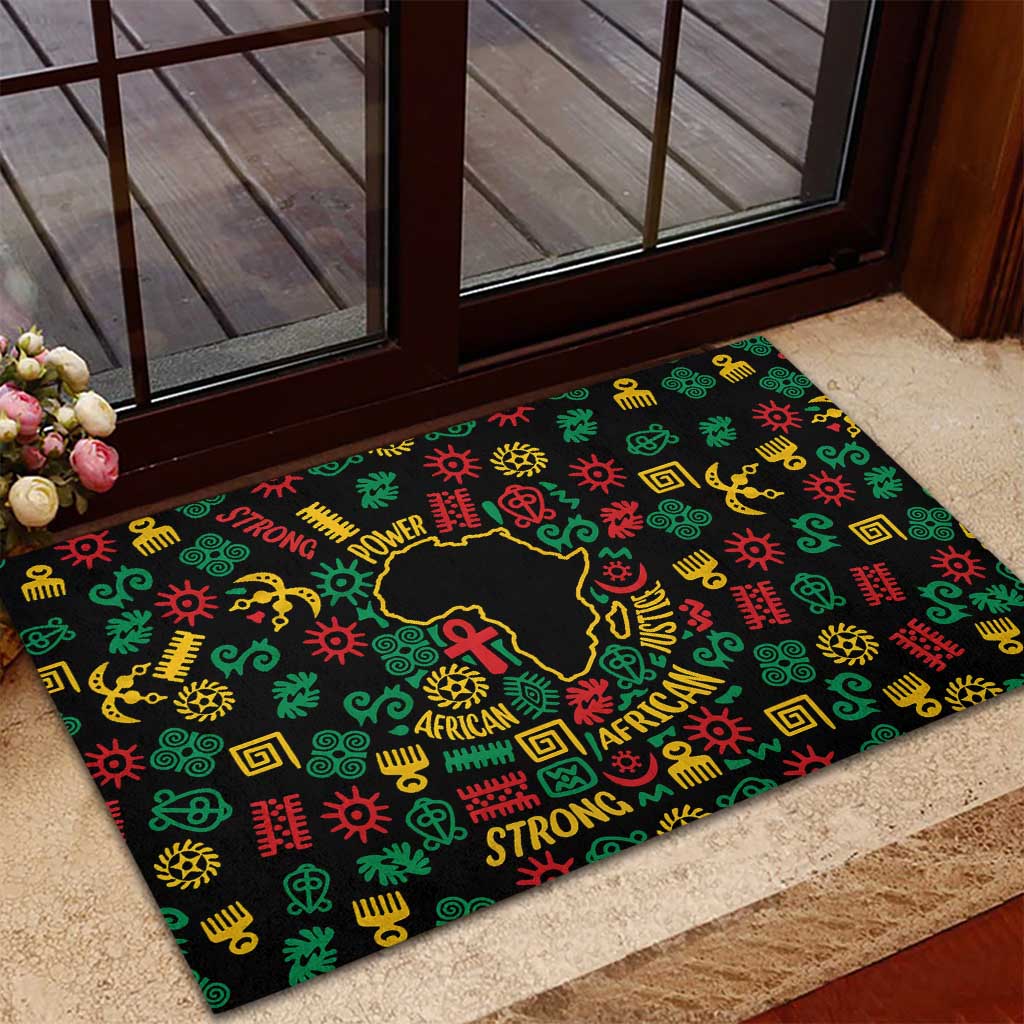 African Map Symbol Rubber Doormat with Red Yellow Green Tribal Symbols and Empowering Pattern - Wonder Print Shop