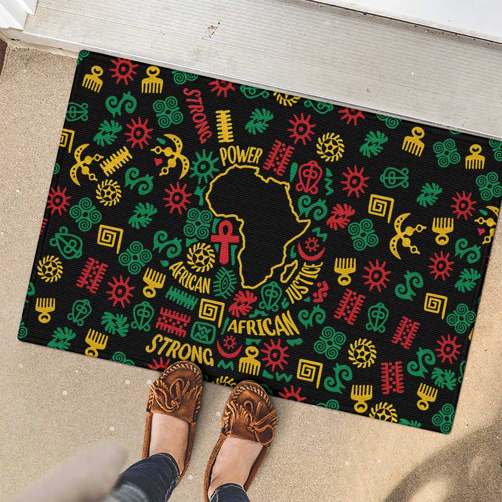 African Map Symbol Rubber Doormat with Red Yellow Green Tribal Symbols and Empowering Pattern - Wonder Print Shop