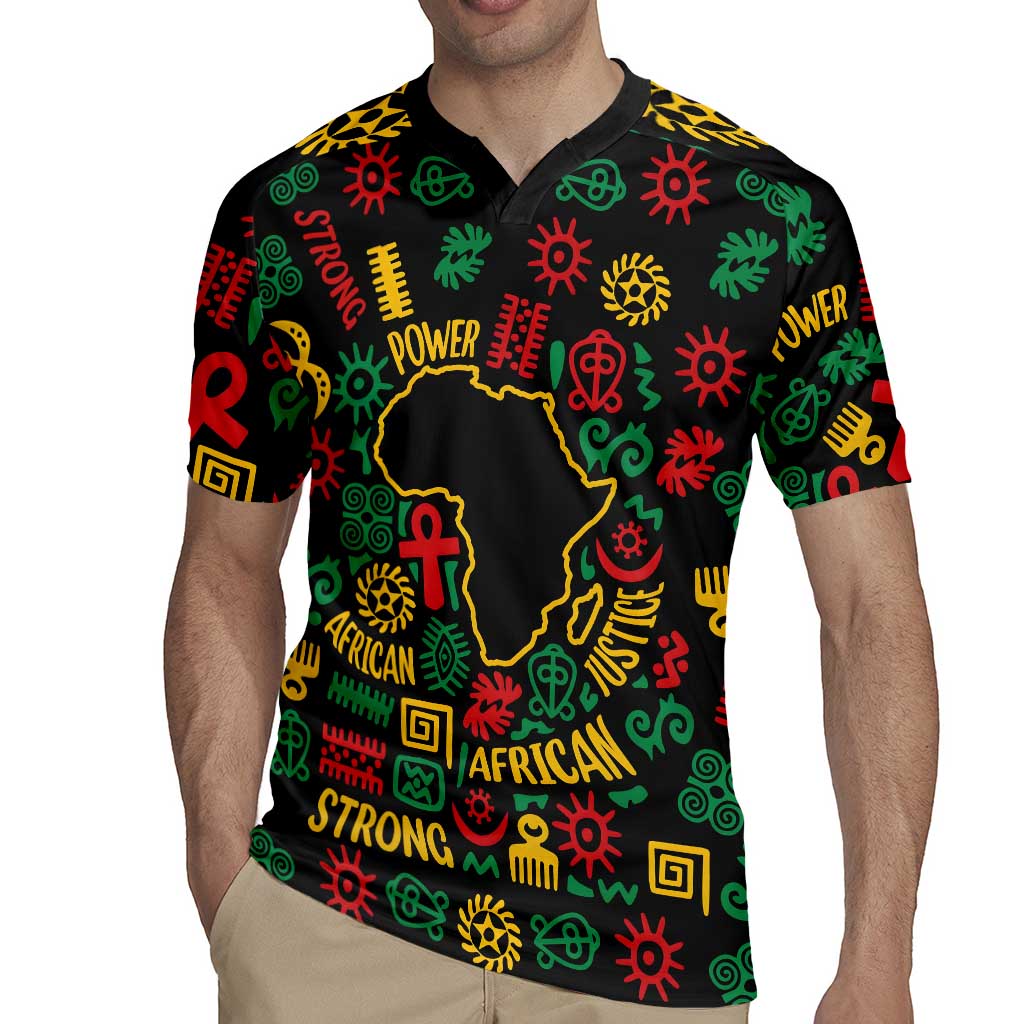 African Map Symbol Rugby Jersey with Red Yellow Green Tribal Symbols and Empowering Pattern - Wonder Print Shop