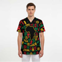 African Map Symbol Scrub Top with Red Yellow Green Tribal Symbols and Empowering Pattern - Wonder Print Shop