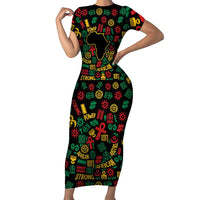 African Map Symbol Short Sleeve Bodycon Dress with Red Yellow Green Tribal Symbols and Empowering Pattern - Wonder Print Shop