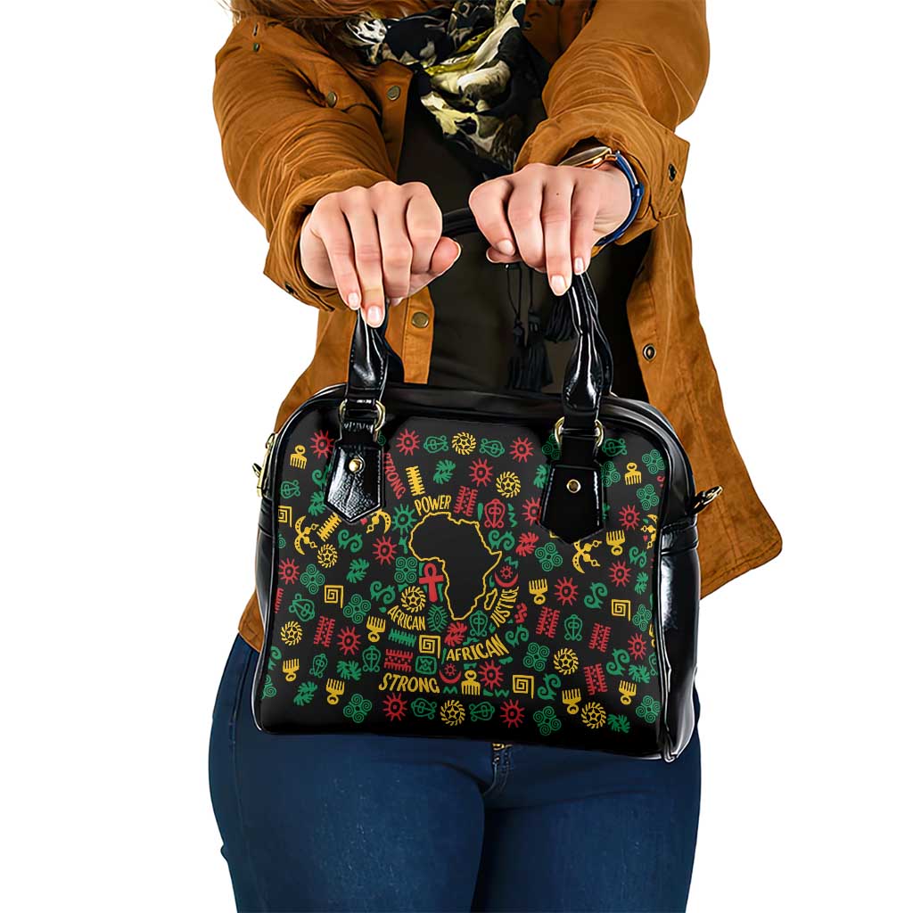 African Map Symbol Shoulder Handbag with Red Yellow Green Tribal Symbols and Empowering Pattern - Wonder Print Shop
