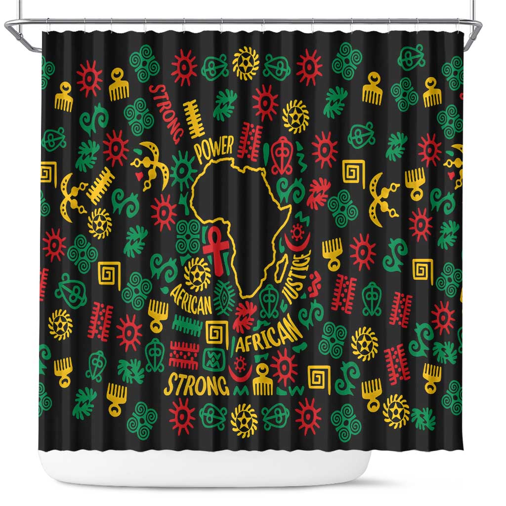 African Map Symbol Shower Curtain with Red Yellow Green Tribal Symbols and Empowering Pattern - Wonder Print Shop