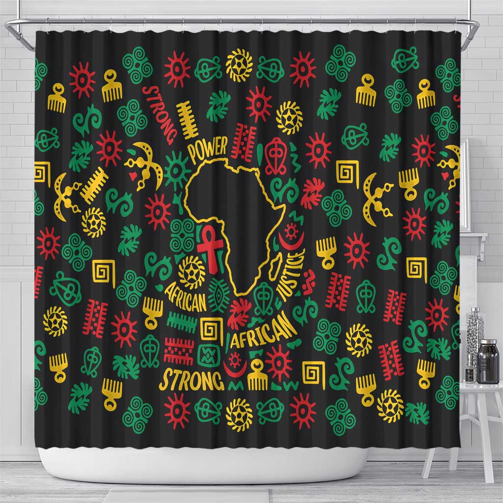 African Map Symbol Shower Curtain with Red Yellow Green Tribal Symbols and Empowering Pattern - Wonder Print Shop