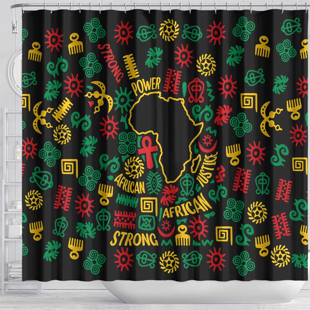 African Map Symbol Shower Curtain with Red Yellow Green Tribal Symbols and Empowering Pattern - Wonder Print Shop