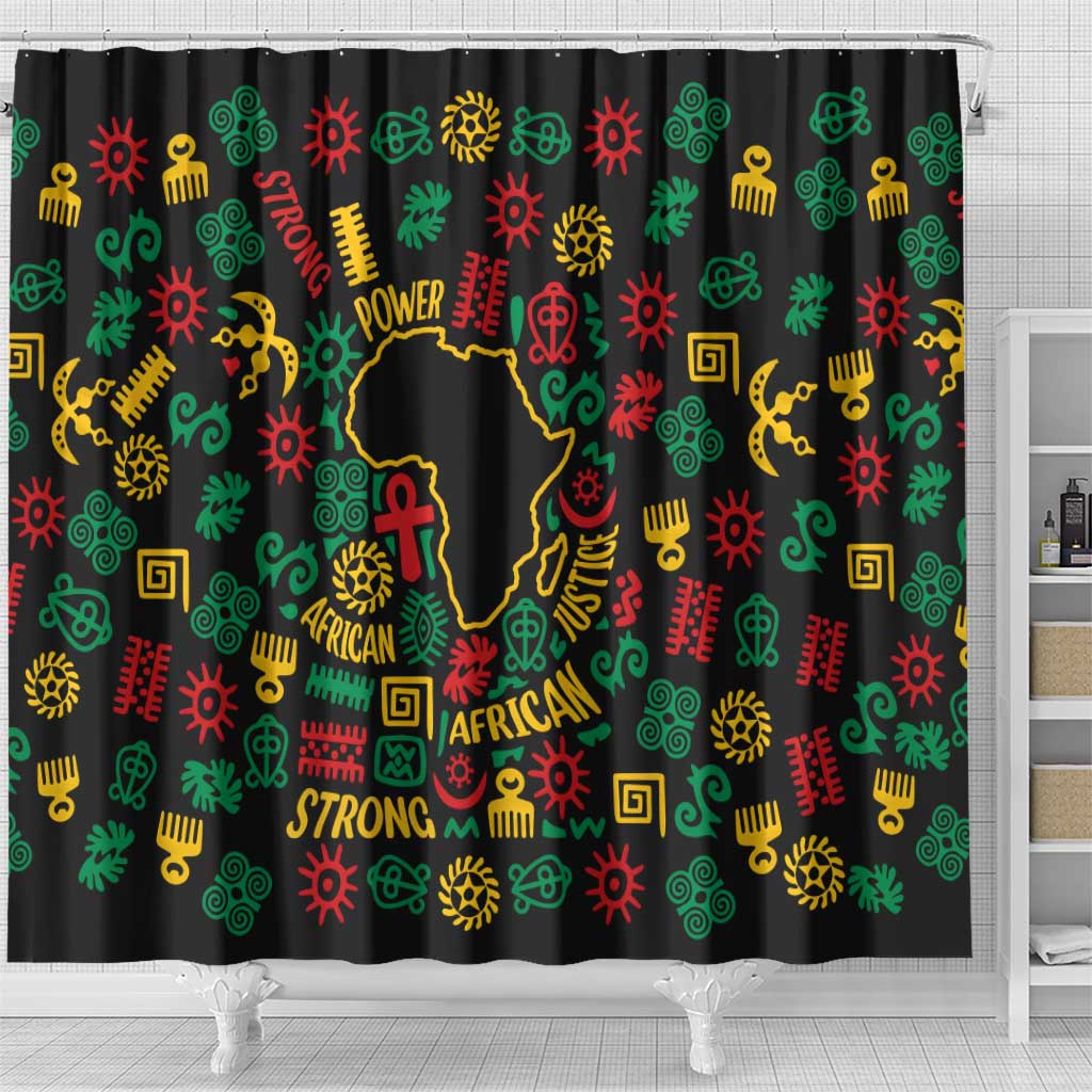 African Map Symbol Shower Curtain with Red Yellow Green Tribal Symbols and Empowering Pattern - Wonder Print Shop